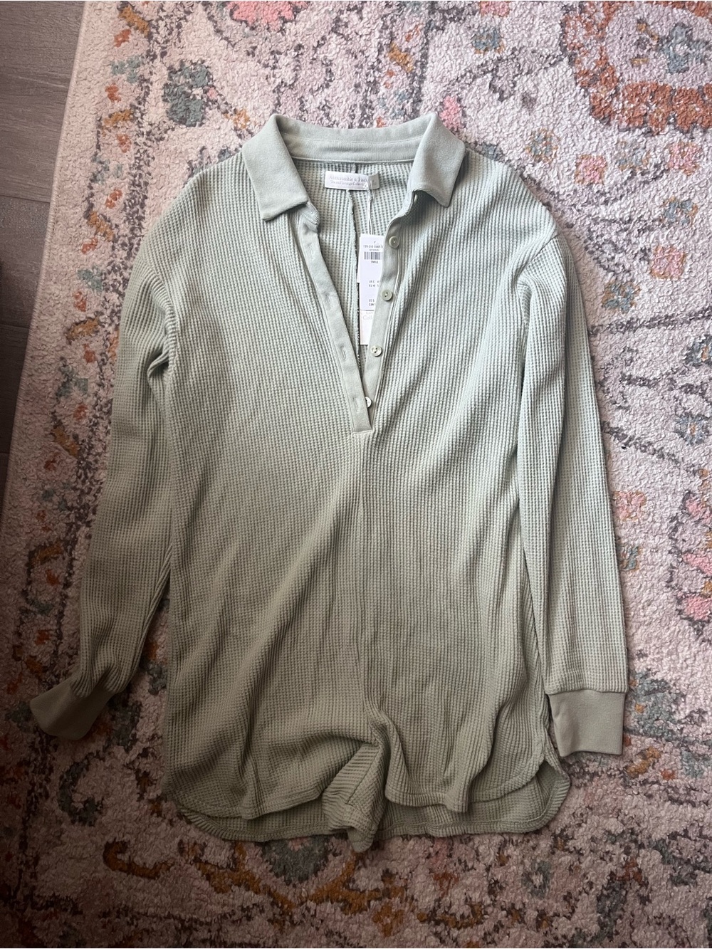 Abercrombie Long Sleeve Waffle Romper- Sage Green Small NWT